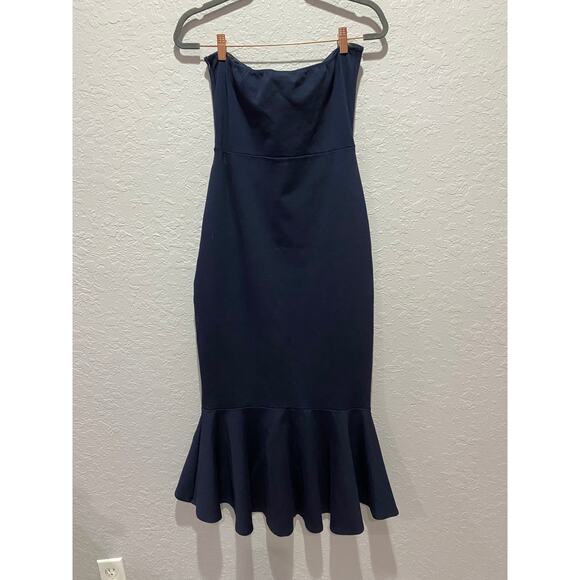 VICI Libby Stapless Cutout Ruffle Midi Dress Size L Dark Blue Glam Occasion - Picture 6 of 7